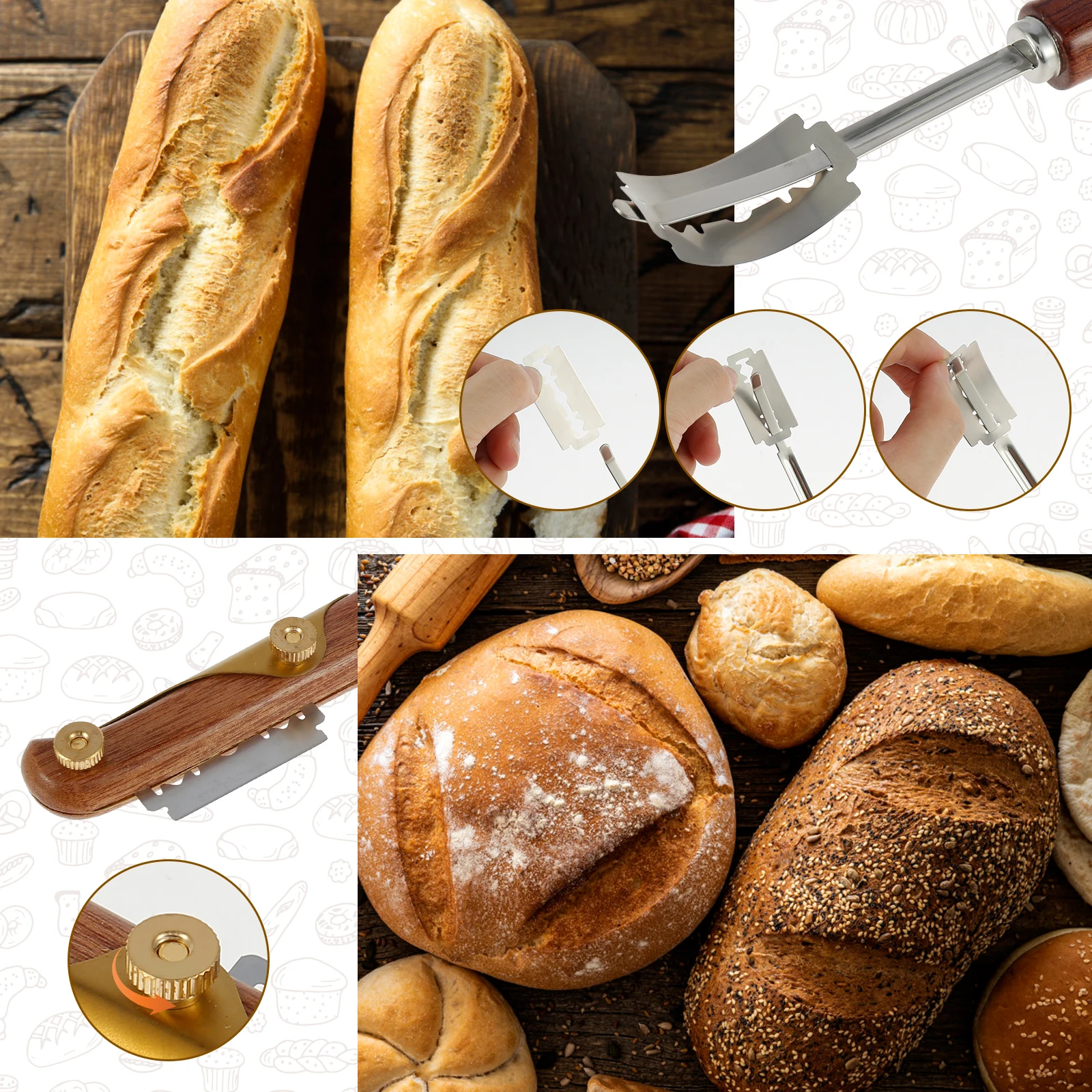 Bread Lame Slashing Tool Dough Scoring Cutter with 10 Blades and Protection Cover Bread Slicing Slashing Cutter Portable Baker