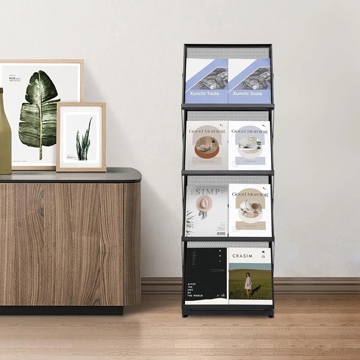 Foldable Magazine Rack,4 Tier A3 Literature Rack Brochure Display Stand Floor Magazine Rack for Exhibition, Office, Retail Store — view 4