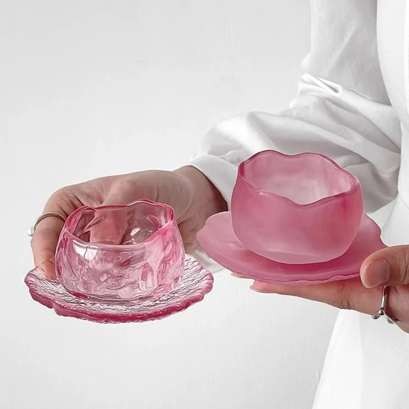Pink Tea Cup Japanese Style Irregular Sake Cups High-value Glasses Cup Small Tea Cups Creative Shot Glasses Set Kitchen Tool