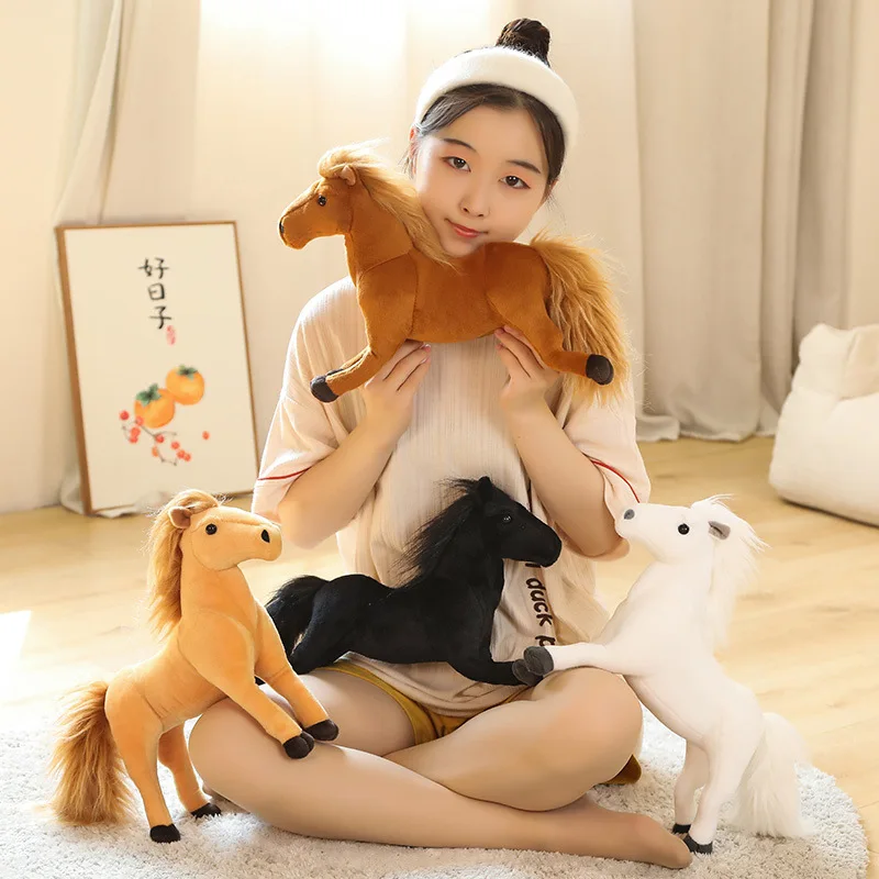 

Simulation Horses Plush Toy Stuffed Soft Animal Dolls Real Life Mustang Pillow for Children Kids Creative Birthday Decor Gifts