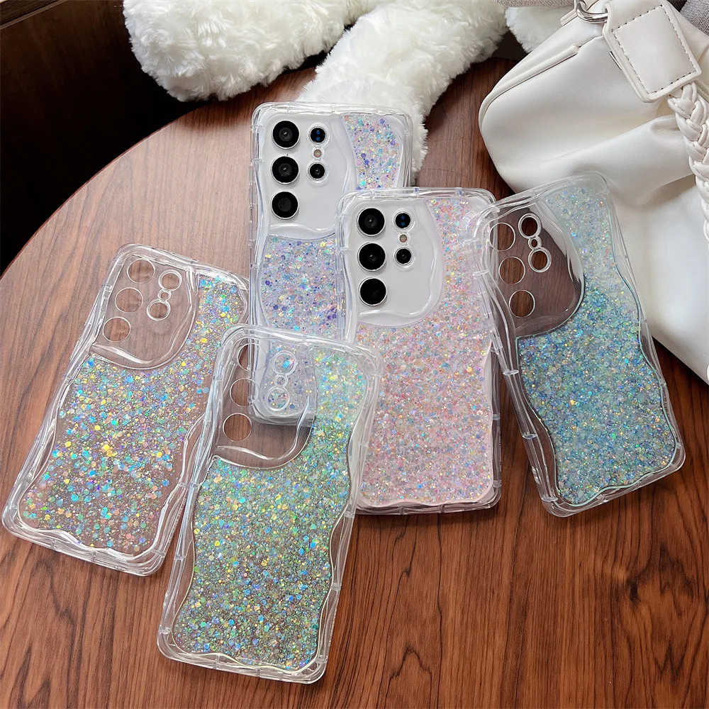 Glitter Stars Clear Creamy Texture Frame Case Per Samaung Galaxy S23 S22 S21 Plus Ultra Protection Lens Cover Antiurto Air-Bag