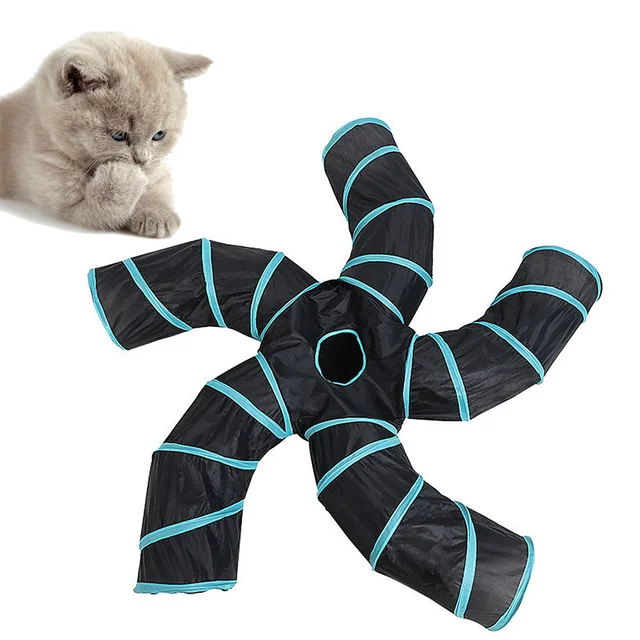 Foldable Cat Tunnel Toy 5 Ways Interactive Playing Tube Pet Game Tunnels Durable Polyester Playpen For Kitten 6