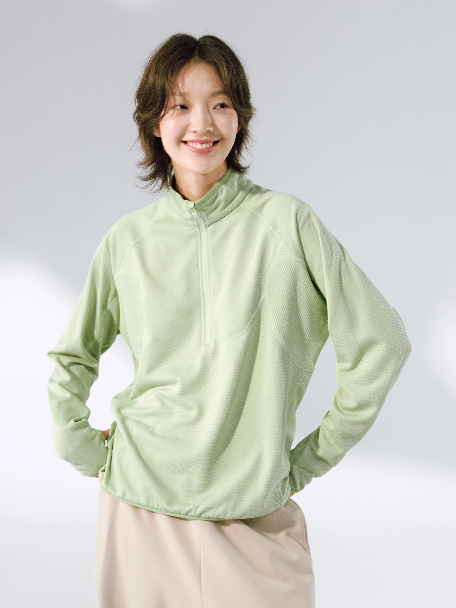 야외용 하프집 플리스 스웨트셔츠 여성용 가을 겨울 사이클링 통근용 가볍고 통기성 좋은 따뜻한 긴팔 후드티