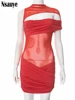Nsauye Hollow Out One Shoulder Sleeveless Bodycon Mini Dresses Club Party Women See Through Sexy Chic Evening Dress Summer 2025 5
