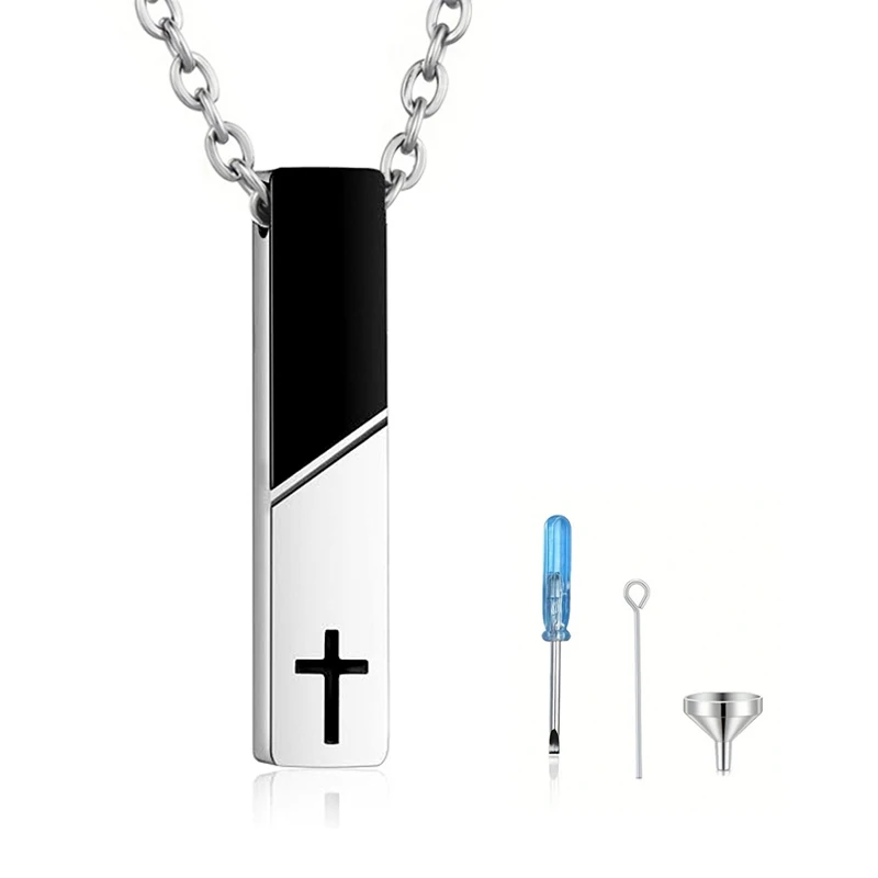 Cremation Jewelry for Human Ashes Square Column Memorial Necklace with Filling Kit Stainless Steel Vial Urn Necklace