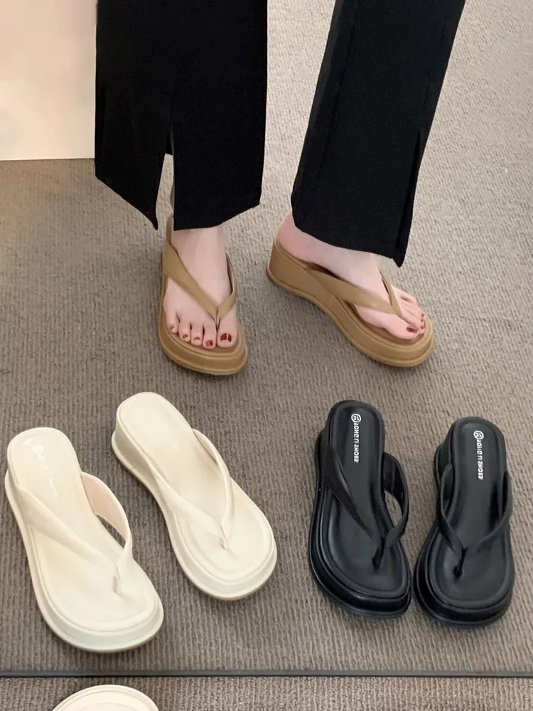 Thi Heel Sandals Women's oes Outdoor Summer Vaion Beach Slip-On Slippers High Heel Korean Sle Flat Sandals