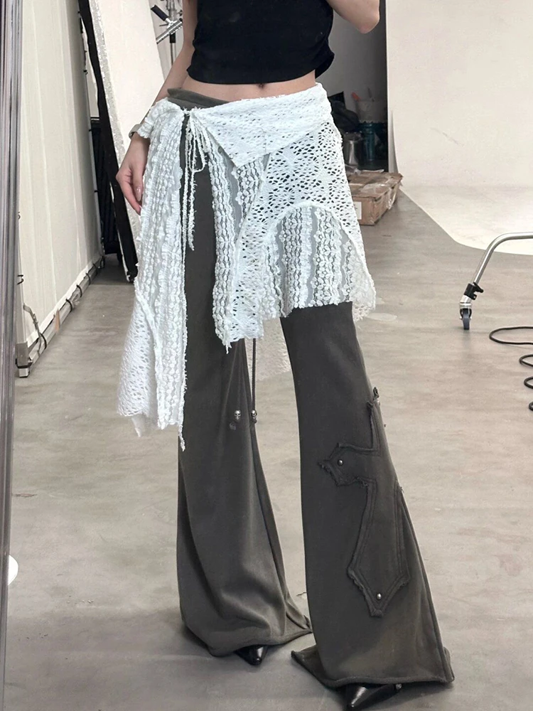 스택 중공 레이스 앞치마 여성 봄 새로운 Xiaoying 착용 메쉬 스커트 레이어 화이트 자카드 스커트 