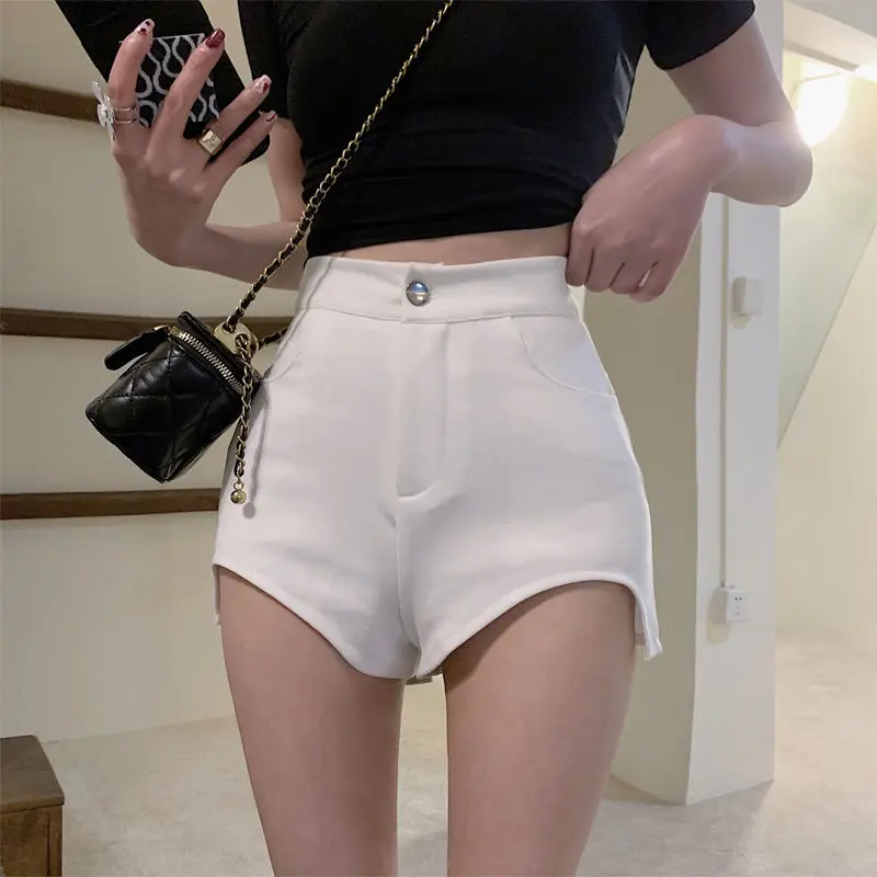 Summer New High Waist Irregular Super Shorts Solid Color Slim White All-match Wide Leg Pants Street Casual Fashion Women Clothes
