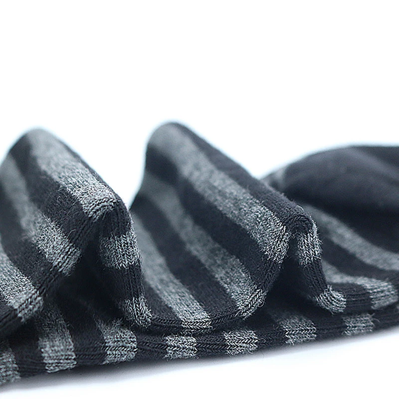 Men's Long Socks Pack - 5 Pairs Striped & Solid Black Cotton Crew Socks | Comfortable Plus Size EU40-47