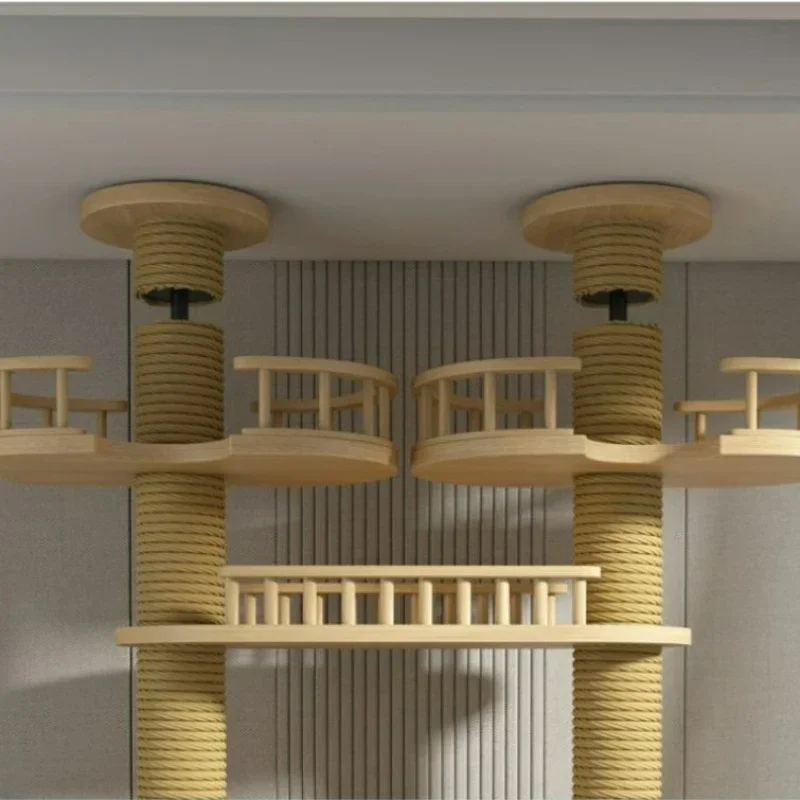 Double Pillar Cat Climbing Pillar Solid Wood Cat Cage Multifunctional Stand Multi-layer Jumping Platform pet supplies cat cage