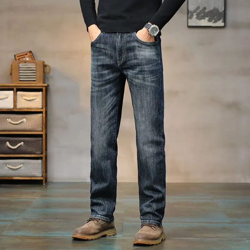 2025 New Stretch Big Bull Men's Jeans Straight Stretch High Waist Pants for Young Men Vintage Blue Fashion Men's Trousers 2