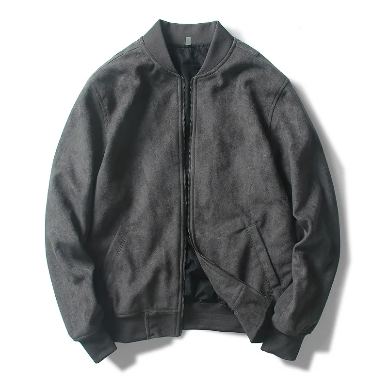 AutumnWinterSuedeFabricMenSchoolUniformFlightSuitGrayBomber