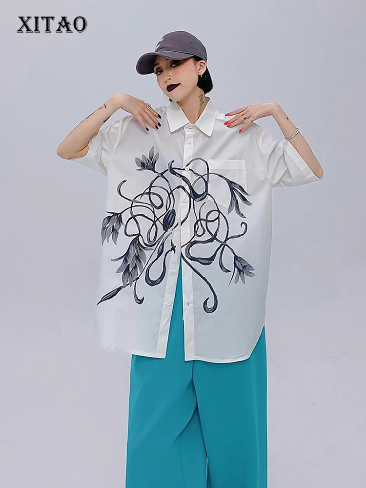XITAO Casual Print Shirt Loose Simplicity Fashion All match Women Top