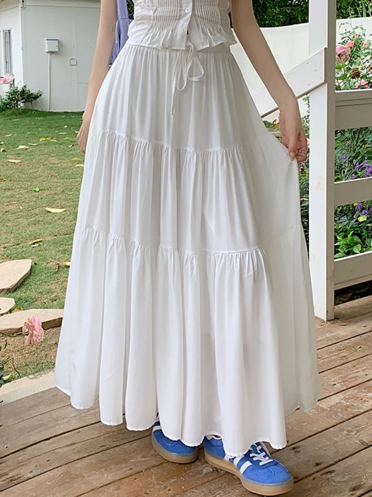 スカート KOLEAT WOMEN Summer Flare Pleated Lace Long Skirt WHITE Long S5d3b034904d04991991a6bc806211