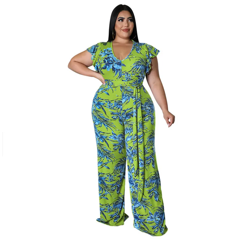 Wmstar Women's Jumpsuits Plus Size 5XL One Piece Outfits Office Lady Short Sleeve Print Bodysuit Summer Wholesale Dropshipping