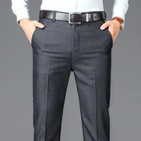 Men's Spring Autumn Solid High Waist Button Pockets Zipper Casual Suit Workwear Formal Trousers Fashion england style Pants 1