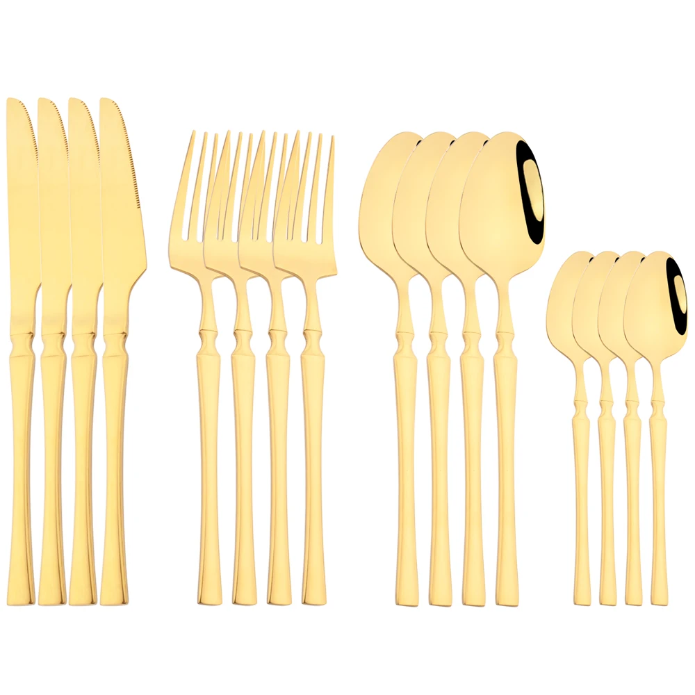 

16Pcs Gold Dinnerware Set Stainless Steel Flatware Knife Fork Coffee Spoon Cutlery Set Western Tableware Home Kitchen Silverware