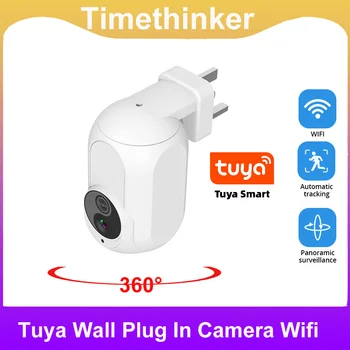 Timethinker Wifi 360 ° Telecamera da parete Plug In 1080P Sorveglianza Sicurezza domestica Telecamera HD Visione notturna Lampada a LED Luce IP Telecamere Tuya