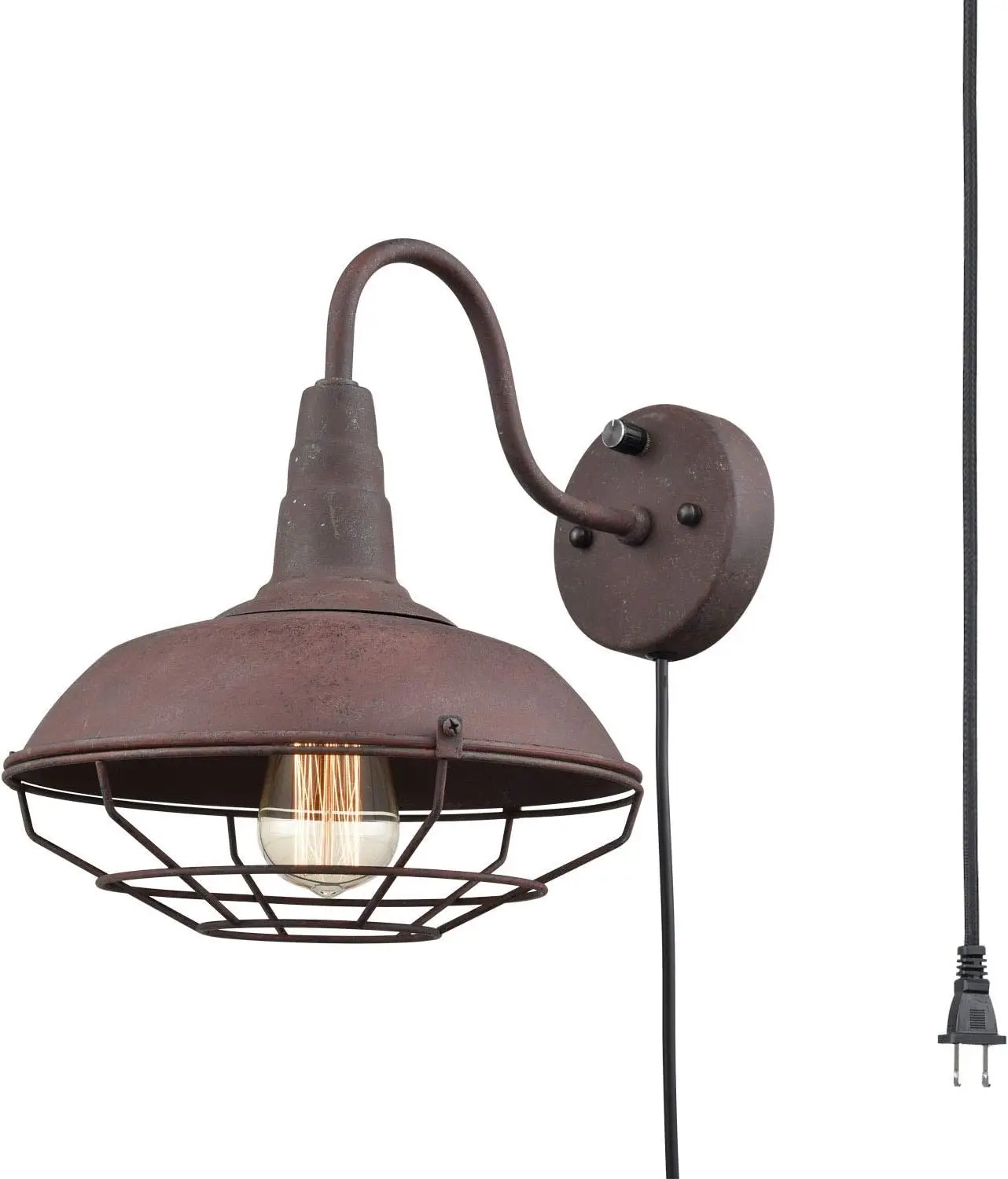 

Lighting Industrial Rust Sconce Plug-in Cage Light Gooseneck Hardwired Sconce Lighting светильник бра на сте