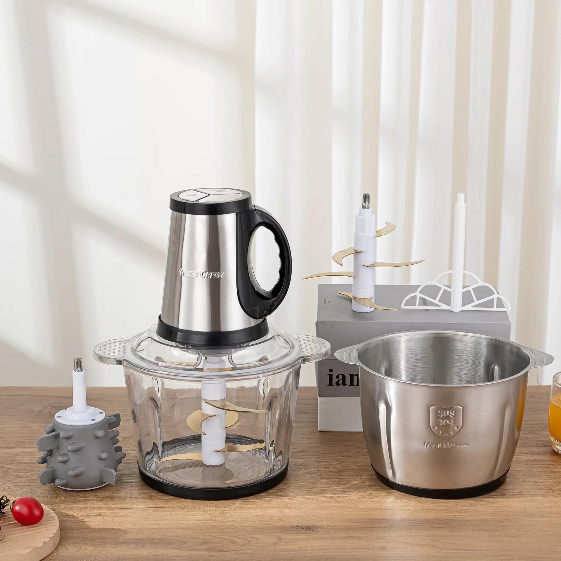 6-in-1 Multifunctional Meat Grinder 3.5L Glass Bowl 6-Blade Gold Edition Stainless Steel Electric Chopper 2