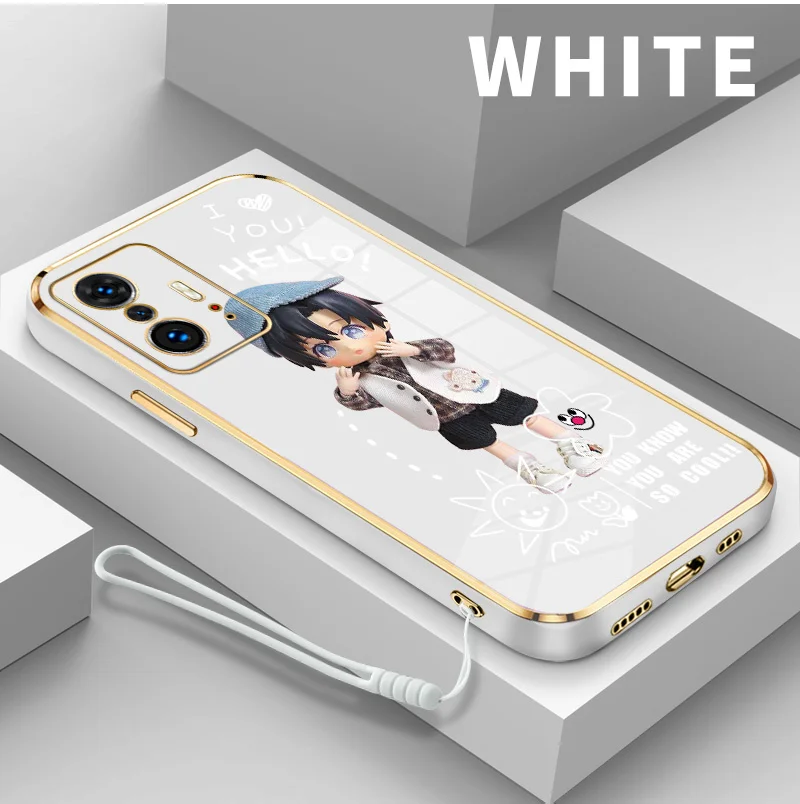 Cartoon Boy Girl Couple Electroplating Soft TPU Case for Xiaomi 11T 11T Pro Luxury Golden Edge phone Back Cover