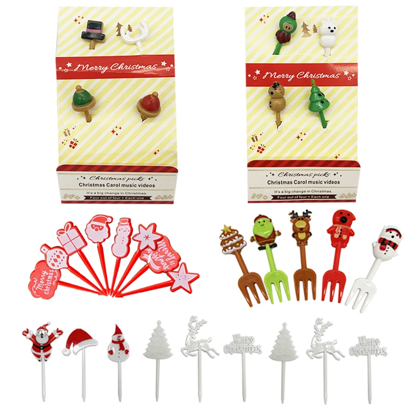 Food Picks Christmas Hallowee Fruit Fork Kids Reusable Lunch Box Toothpick Salad Snack Cake Dessert Fork Decoration