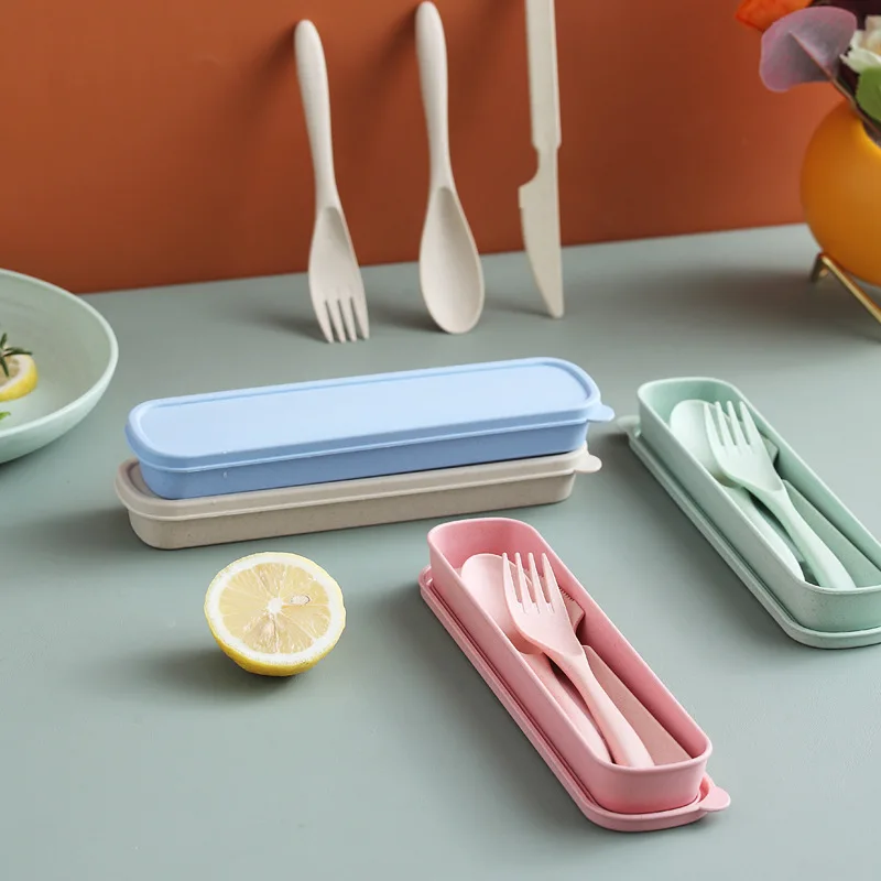 Cutlery Set 3Pcs Wheat Straw Dinnerware Portable Tableware Knife Fork Spoon