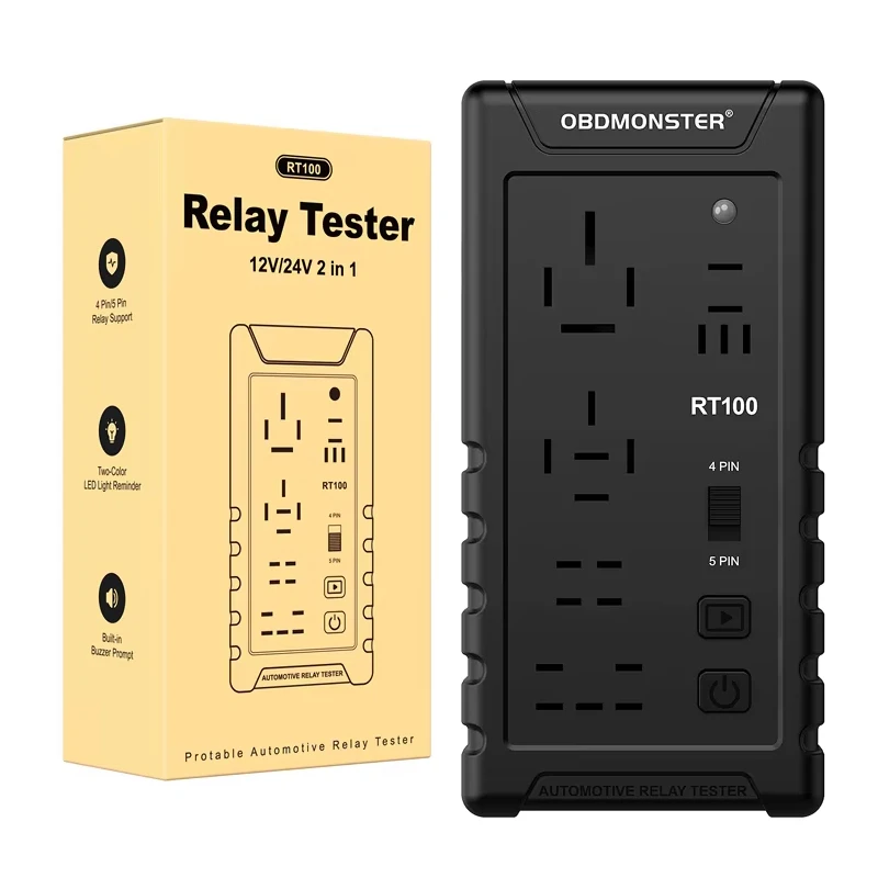 12V/24V Car Relay Tester RT100 Cordless 4-Pin 5-Pin LED Indicator Light Car Battery Voltage Relay Tester Diagnostic Tool