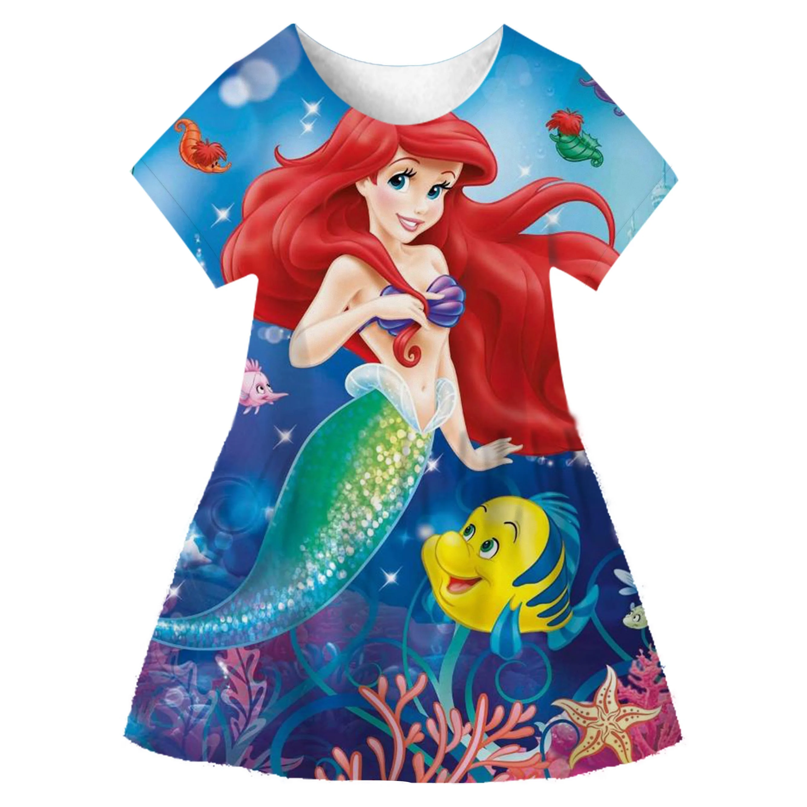 Disney Girl Princess Little Mermaid Ariel Dress Kids Cosplay Charm Bambini Carnival Birthday Party Clothes Summer Dress Girls