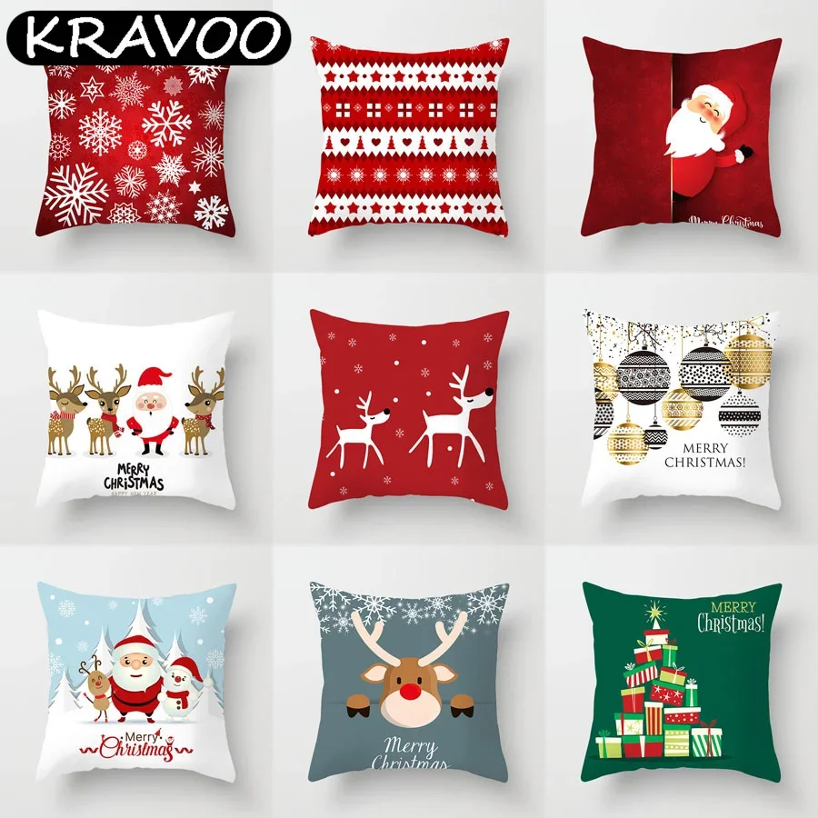 

Merry Christmas Decoration Cushion Cover Cartoon Santa Claus Printing 45x45cm Pillow Case Party Sofa Decor Funda Cojin Cojines