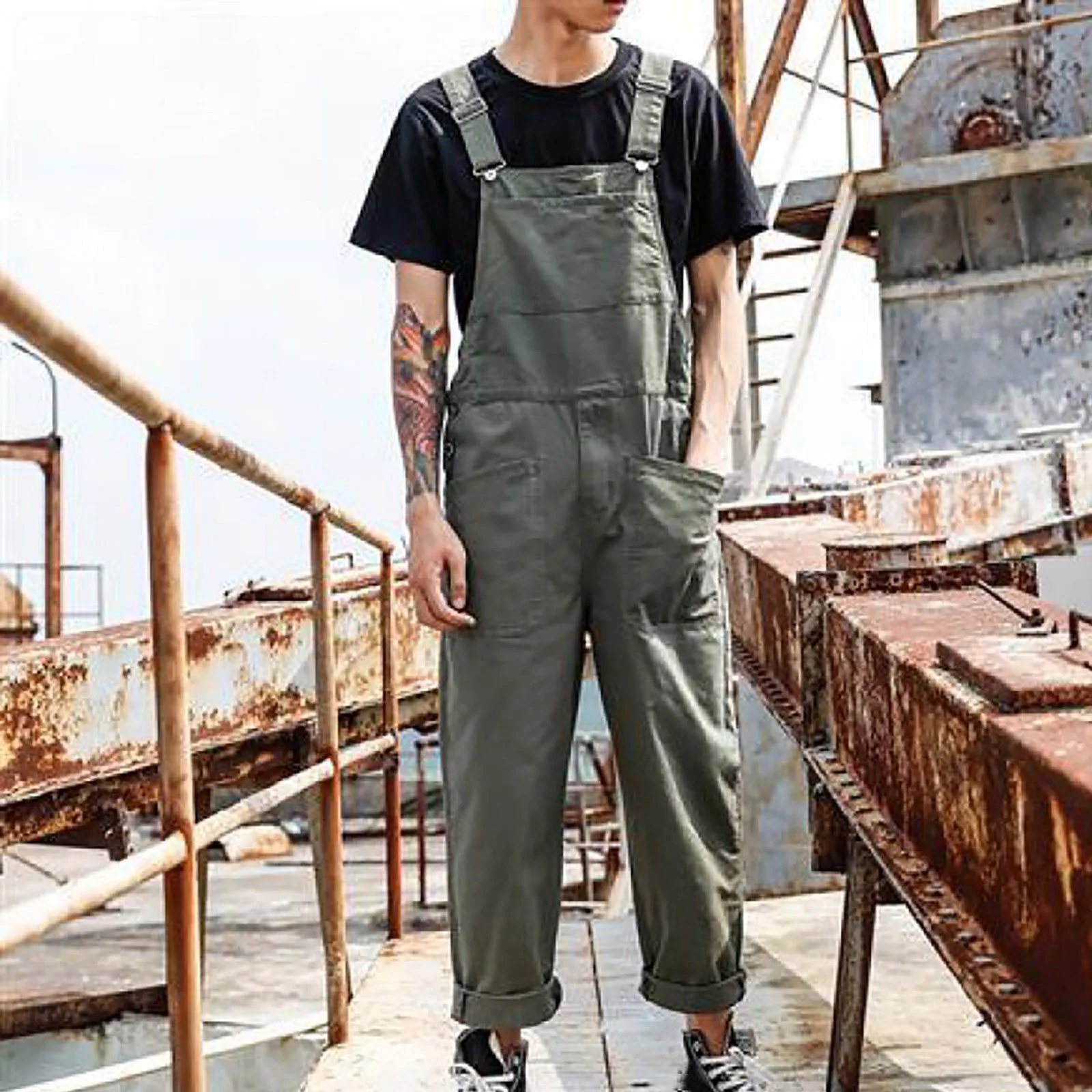 

Men's Bib Overalls Fashion Relaxed Fit Casual Jumpsuit Cotton Lightweight Overalls With Bottoms outfits Pocket Pants