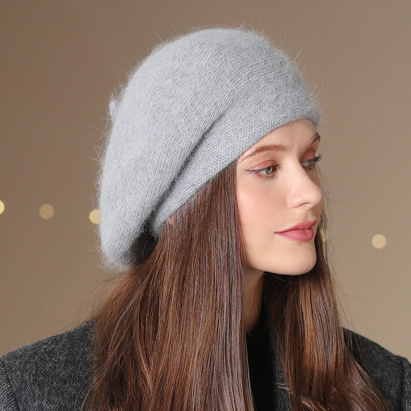 Women’s Warm Wool Knitted Beret Hat Solid Colour Winter Beanie_voghion.com