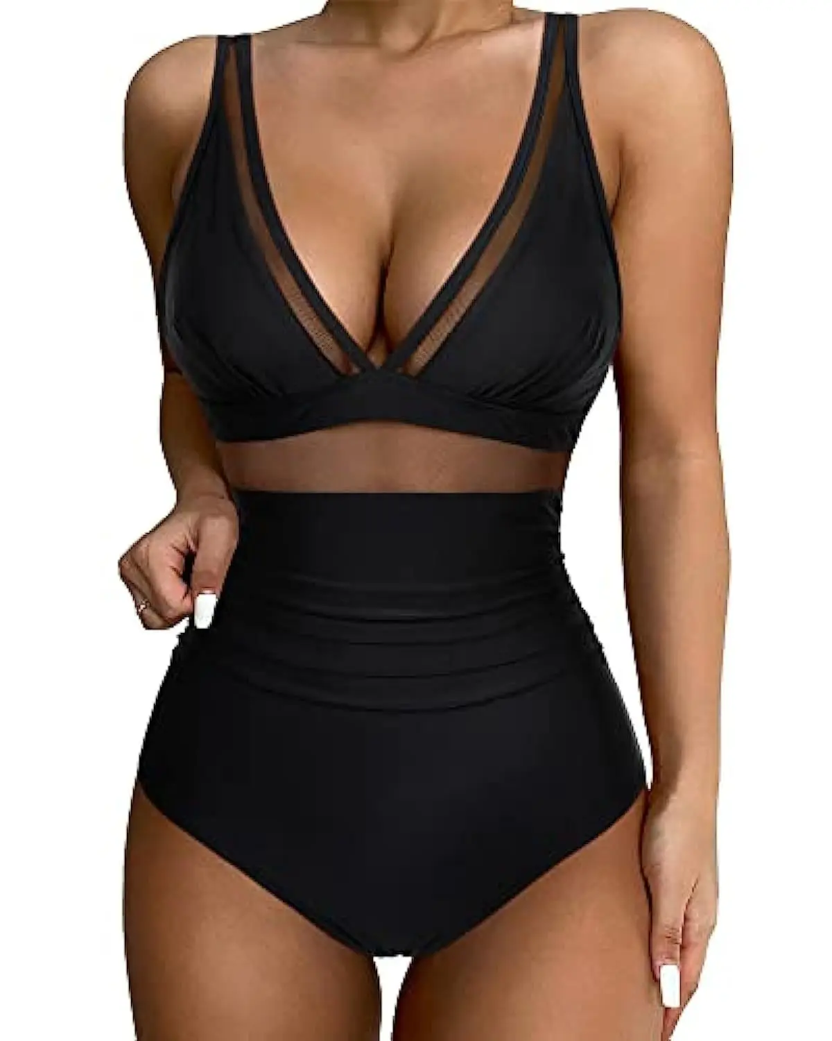 Solid One-piece Swimsuit Women Deep V-neck Removable Bra Plain Monokinis 2024 New Summer Beach Swimwear  Swimsuit Female