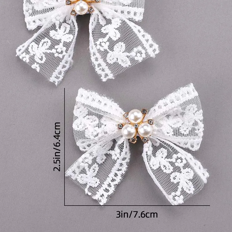 Oaoleer 2Pcs Lace Pearl Bow Hairpins For Kids Girls Cute Embroidery Flower Rhinestone Hairpin Baby Headdress Hair Accessories