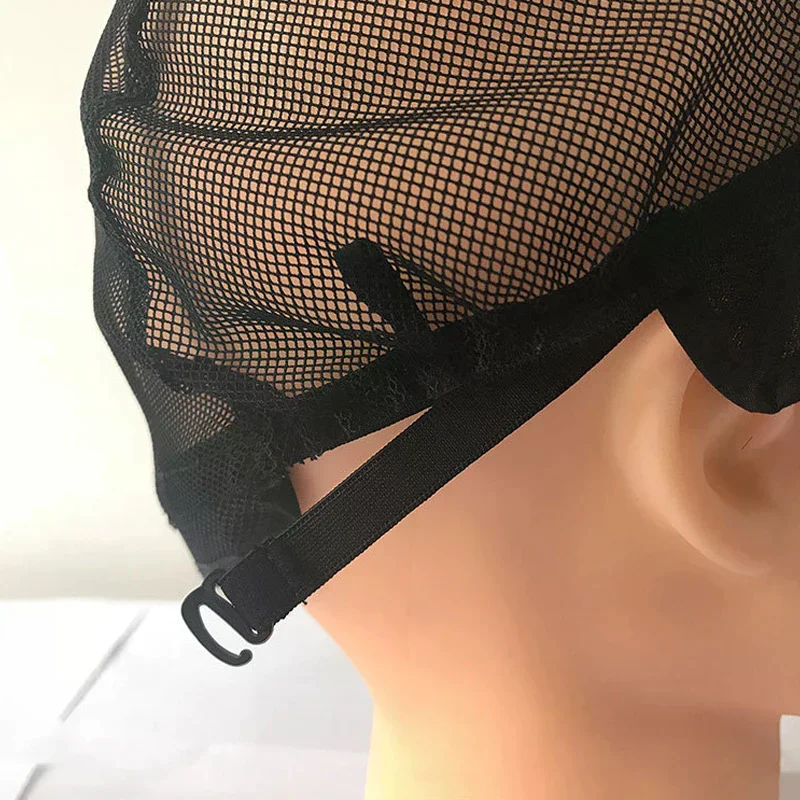 Cappello in pizzo per la creazione di parrucche, 56 cm, con cinturini regolabili, in tessuto elasticizzato, a forma di U, nero, per donna, a cupola, con rete per capelli - immagine 3