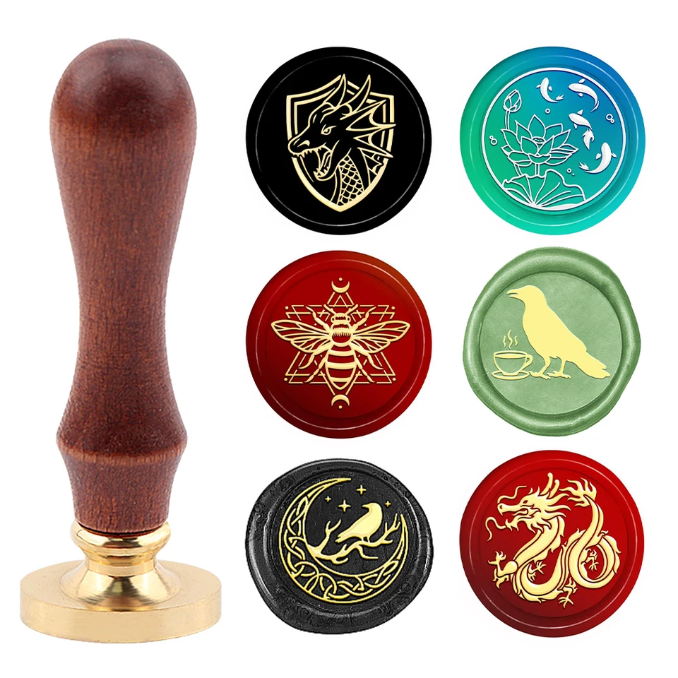 CRASPIRE Goat Wax Seal Stamp - 25mm Removable Brass Head With Wood Handle