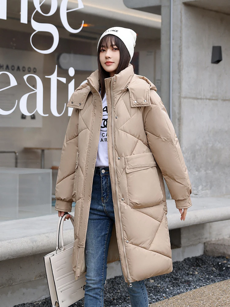 

Winter Parka Women Down Cotton Jacket Female New 2023 Long Hooded Fashion Mid-Length Thick Warm Coats Women's Oversized Outwear