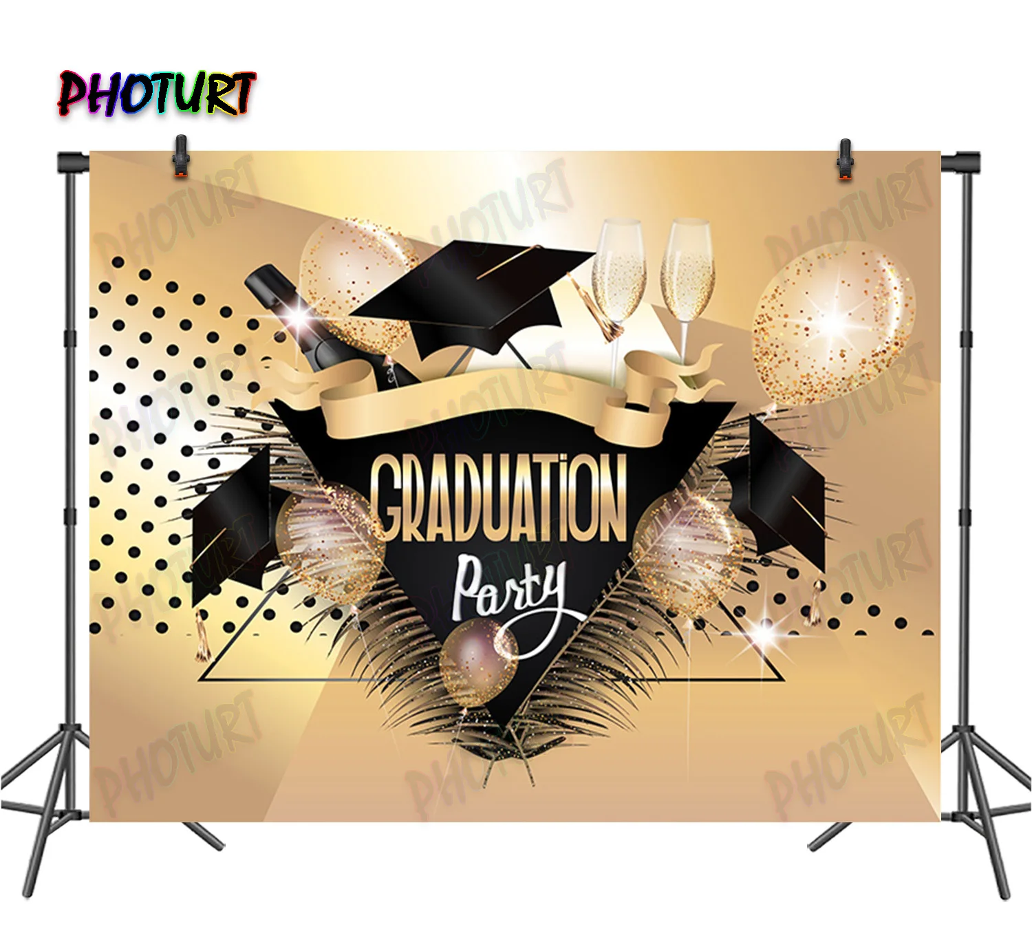 

Фон для фотосъемки Выпускной вечеринки баннер черный золотой воздушный шар Блестящий Фон для фотосъемки полиэстер виниловый декоративный реквизит