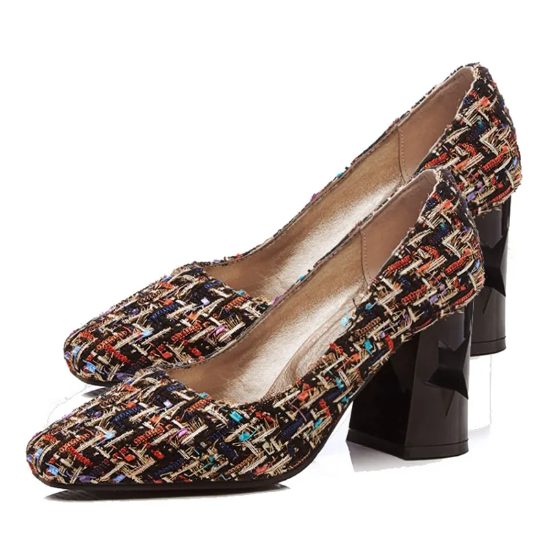 

EAGSITY British style women square heel pointed toe pumps fashion party wedding office lady slip on shoes