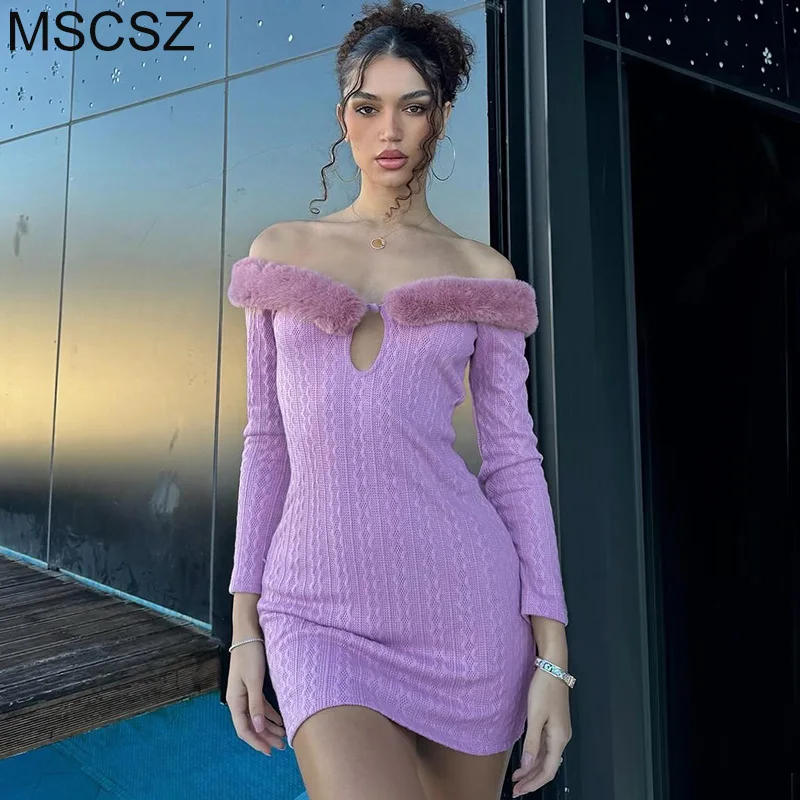 

Off Shoulder Feather Mini Dress Long Sleeve Bodycon Sexy Club Party Dress Fashion Autumn Winter Short Dresses White