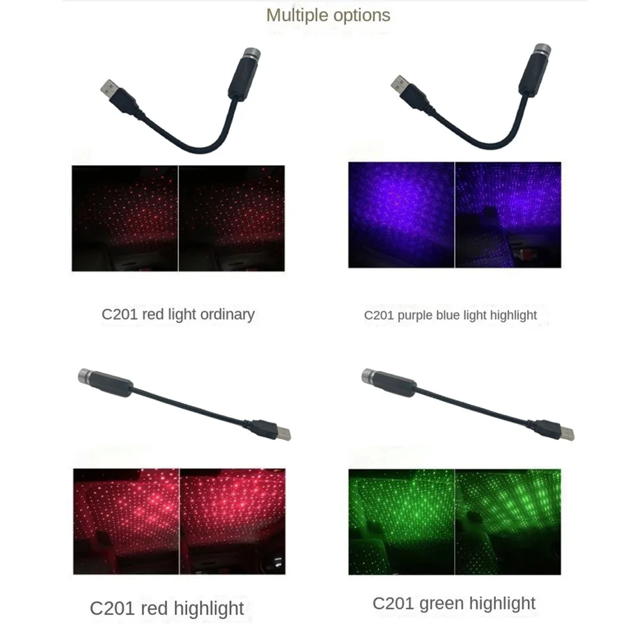 자동차 지붕 별 주변 조명, 로맨틱 USB 야간 분위기 램프, 홈 인테리어 장식, 미니 천장 프로젝터, 갤럭시 조절 가능