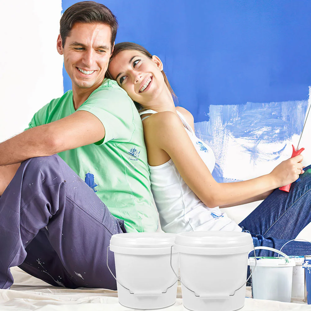 2Pcs White Round Bucket With Lid Paint Buckets For 4L Bucket With Handle Multi Functional Container Packaging Empty