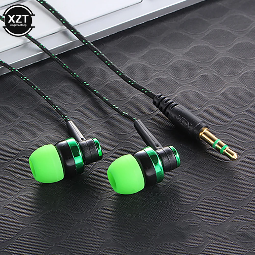 1pc Wired Earphone Stereo In-Ear 3.5mm Nylon Weave Cable Earphone Headset For Laptop Smartphone Gifts Headphones