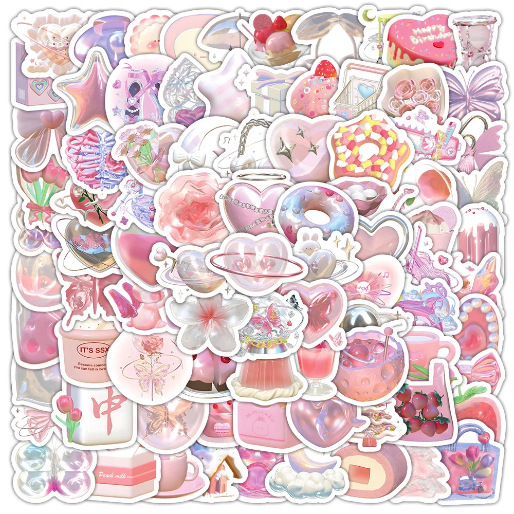 

10/50/100PCS Cute Cartoon 3D Pink Graffiti Stickers Aesthetic VSCO Waterproof Decoration Decals Toys DIY Notebook Stationery Car