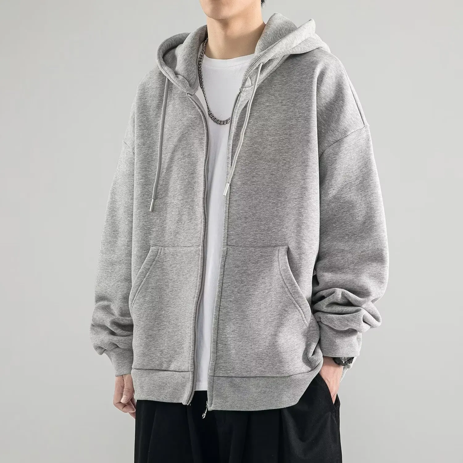 Men Hoodies Cardigan Solid Sweatshirts Hooded Sweatshirt