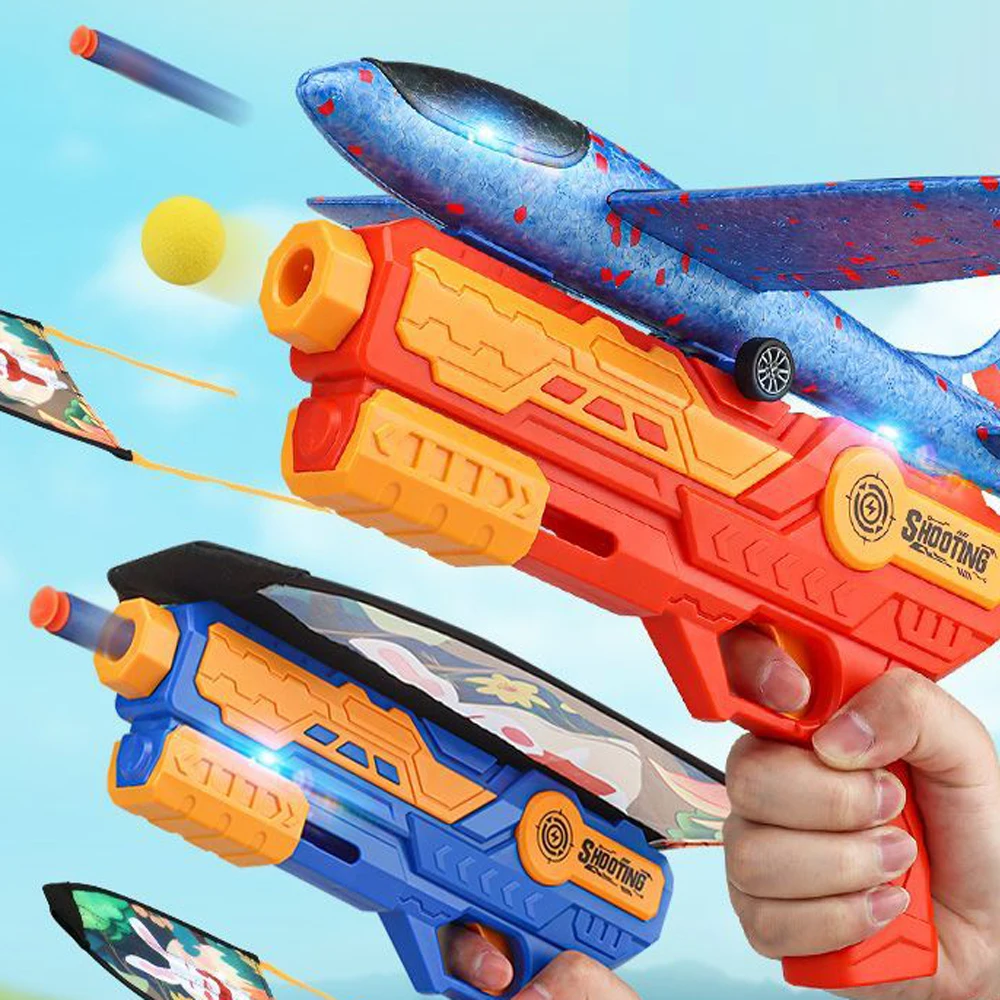 20M Shooting Foam Plane Gun Launcher Catapult Glider Airplane Gun Toy Soft Bullet Ball Gun Kite Fly Toys Children Outdoor Game 3