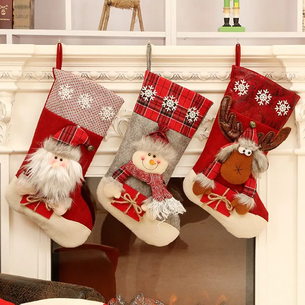 

Christmas Stocking Large Xmas Gift Bags Fireplace Decoration Socks New Year Candy Holder Christmas Decor for Home