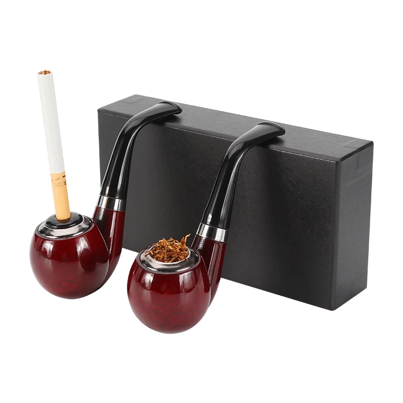 

New High-Quality Resin Wooden Pipe Classic Bent Gift Box Handmade Tobacco Dual-purpose Cigarette Smoking Pipe
