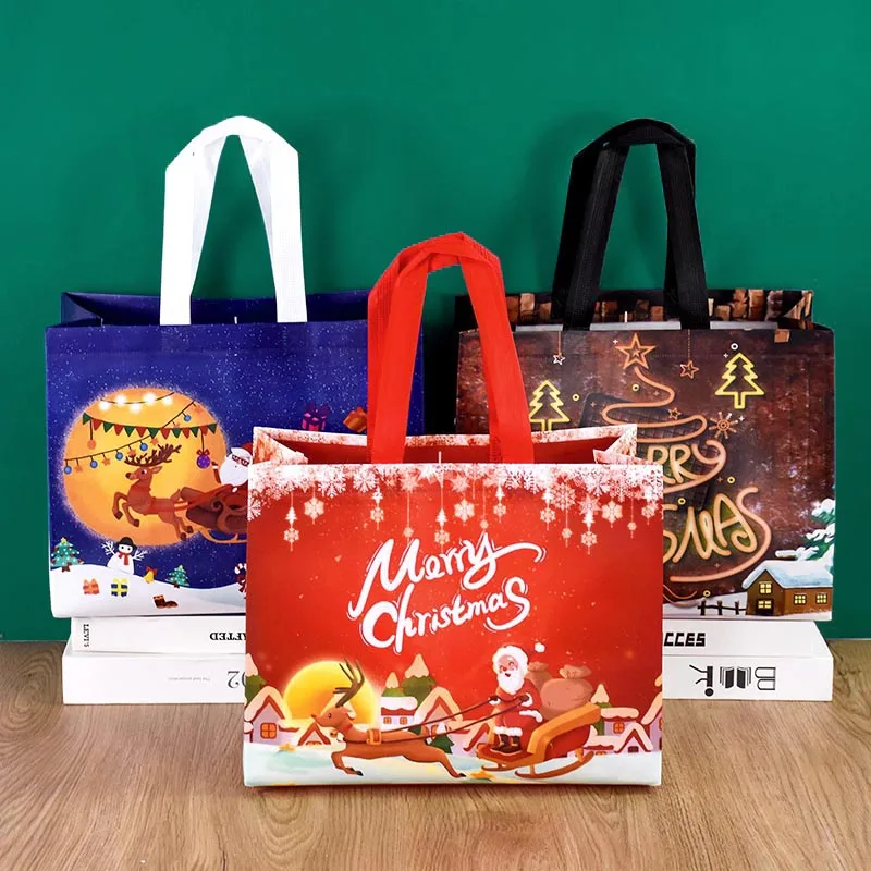 

Christmas Non-Woven Fabric Tote Bag Santa Claus Snowman Candy Gift Bag with Handles Packaging Kids Holiday New Year Party Favors