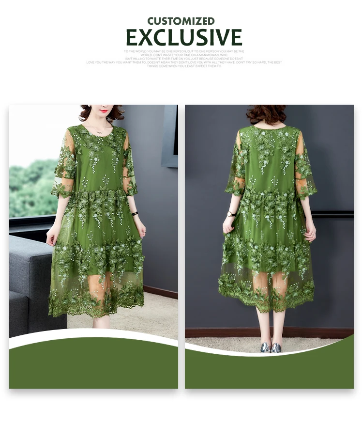 Large Size Mesh Embroidery Flower Dress Female 2022 New Summer High-End Temperament Ladies Loose Light Luxury Runway Robes y1568